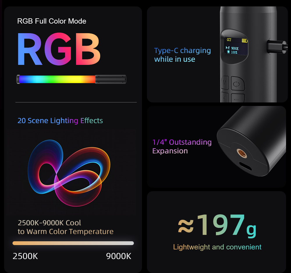 LUXCEO P300 RGB Tube 5W 380LM  - Photography Youtube recensie en prijs